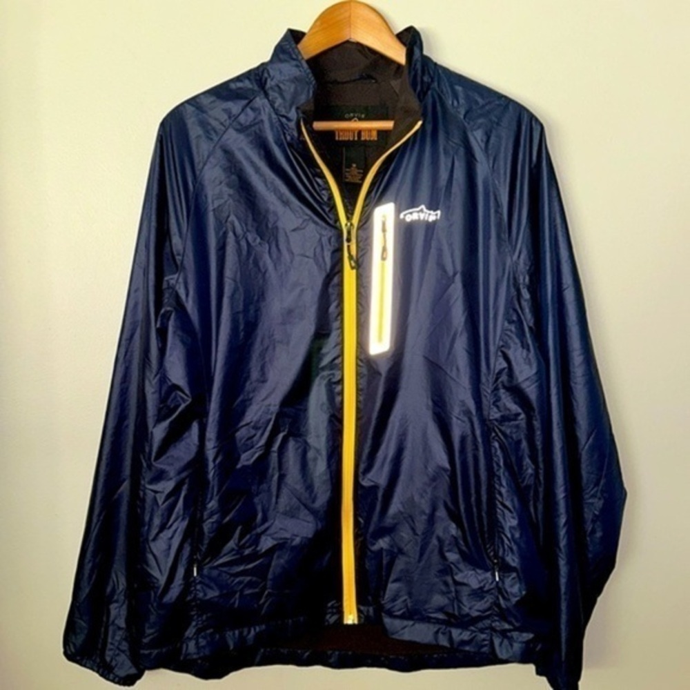 Orvis Men's Size Large Trout Bum Full Zip Jacket Navy Blue Windbreaker Lined M